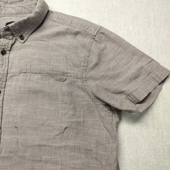 Prana Breathe Button Down Shirt Mens  Small Taupe Short Sleeve Micro Strips - Picture 7 of 13